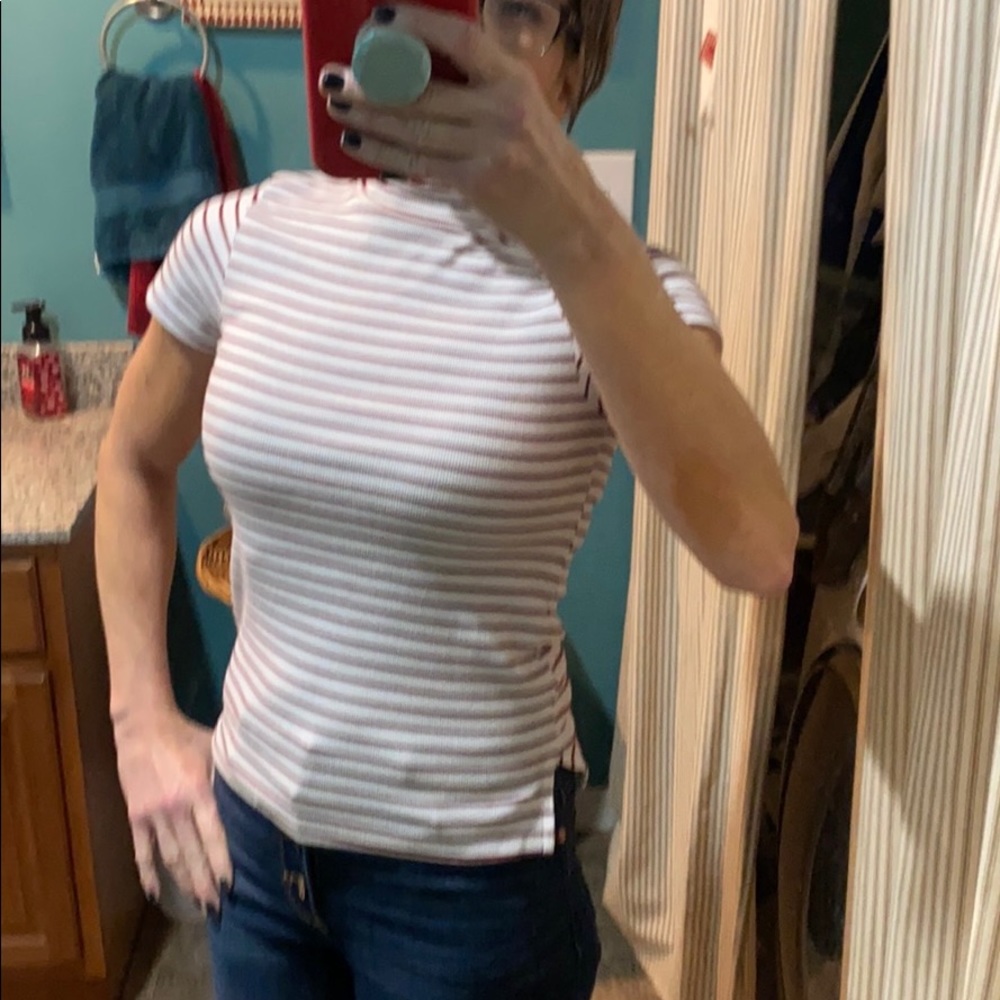 Red white striped mock neck SZ small